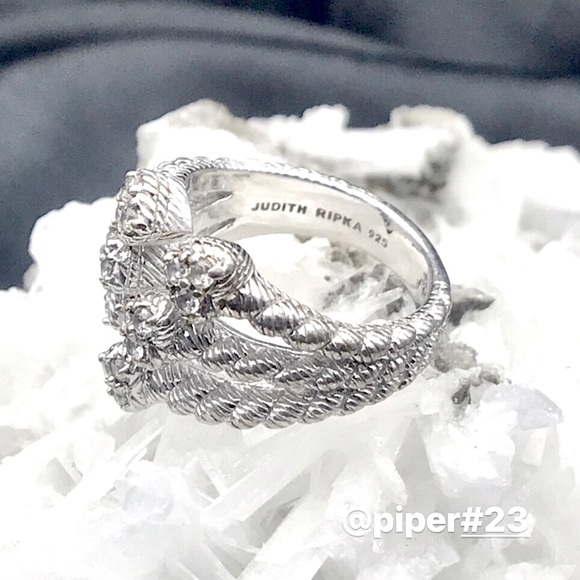 Judith Ripka Diamonique Cable Heart Band Sterling Silver Ring sz 7 - Picture 6 of 8